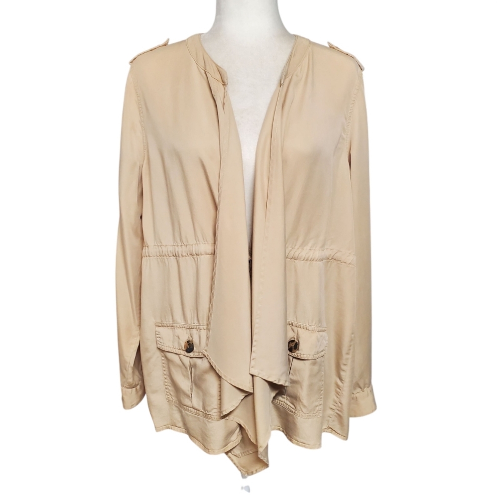 Calligraphie Drape Front Jacket Size Large Tan Dr… - image 1